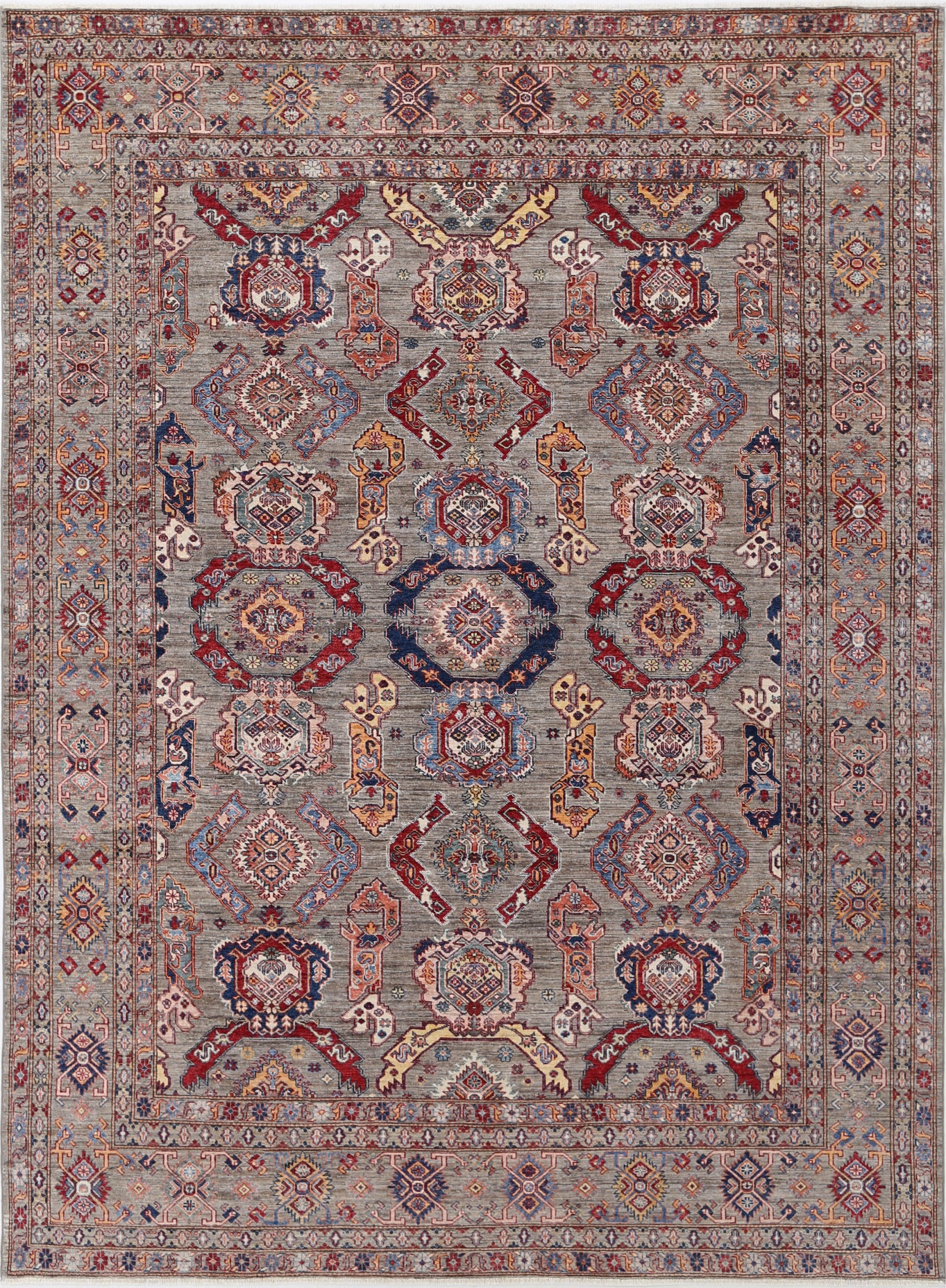 New Tribal Kazak Hand Knotted Wool Rug - 9'2'' x 12'3'' 9' 2" x 12' 3" (279 x 373) / Grey / Wool