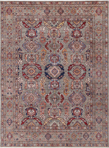 New Tribal Kazak Hand Knotted Wool Rug - 9'2'' x 12'3'' 9' 2" x 12' 3" (279 x 373) / Grey / Wool