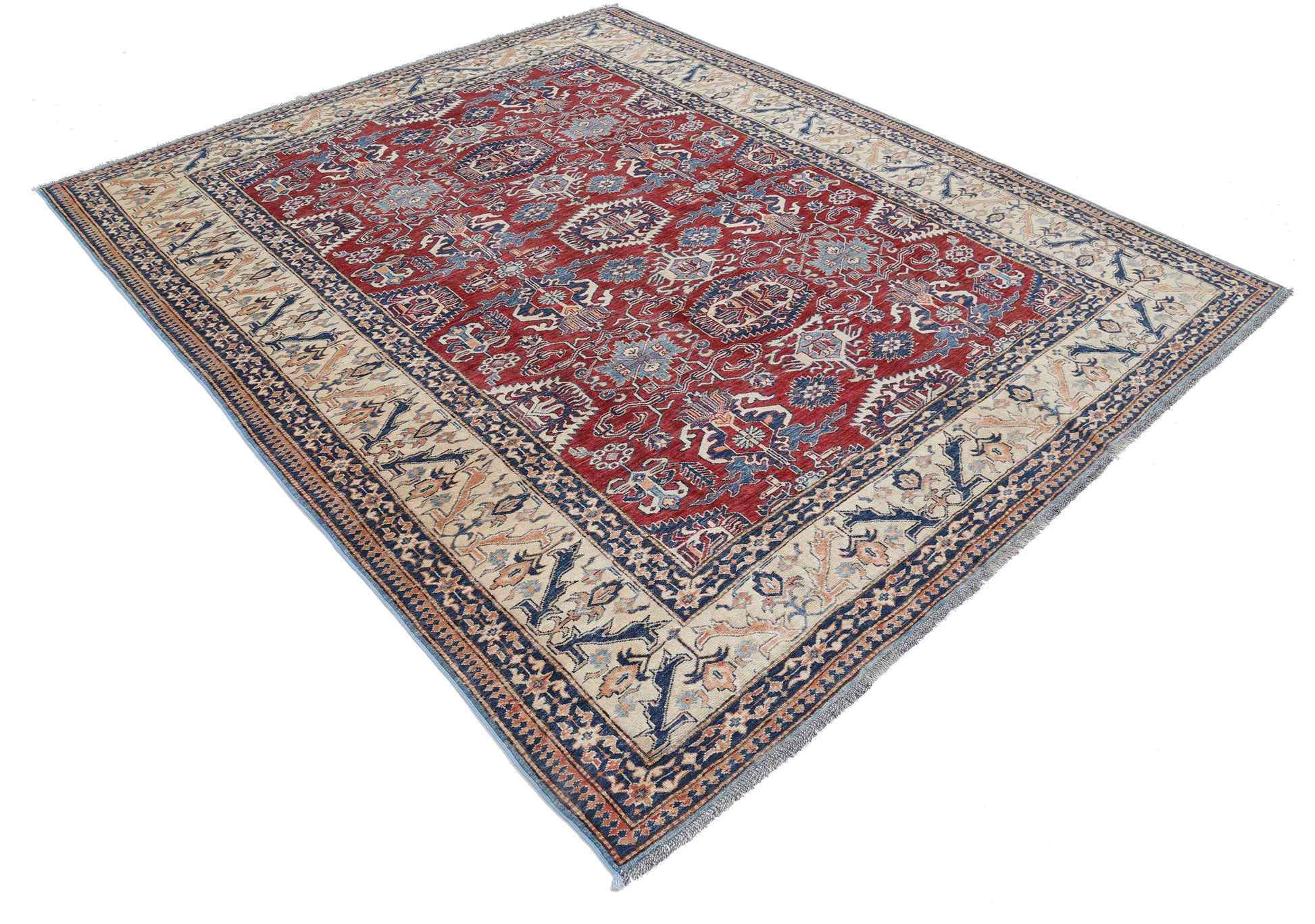 New Tribal Kazak Hand Knotted Wool Rug - 7'2'' x 8'10'' 7' 2" x 8' 10" (218 x 269) / Red / Wool