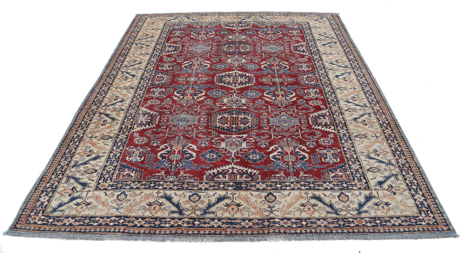 New Tribal Kazak Hand Knotted Wool Rug - 7'2'' x 8'10'' 7' 2" x 8' 10" (218 x 269) / Red / Wool