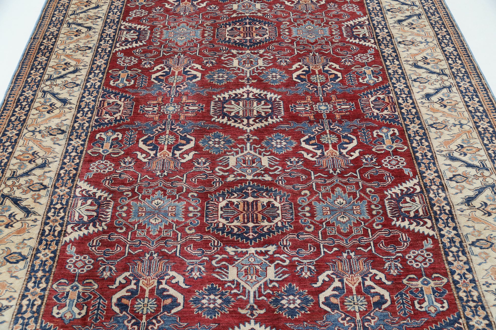 New Tribal Kazak Hand Knotted Wool Rug - 7'2'' x 8'10'' 7' 2" x 8' 10" (218 x 269) / Red / Wool