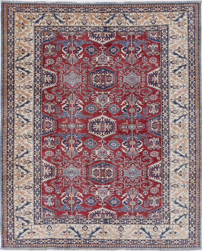 New Tribal Kazak Hand Knotted Wool Rug - 7'2'' x 8'10'' 7' 2" x 8' 10" (218 x 269) / Red / Wool