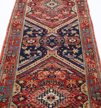 New Tribal Kazak Hand Knotted Wool Rug - 2'6'' x 10'2'' 2' 6" x 10' 2" (76 x 310) / Red / Wool