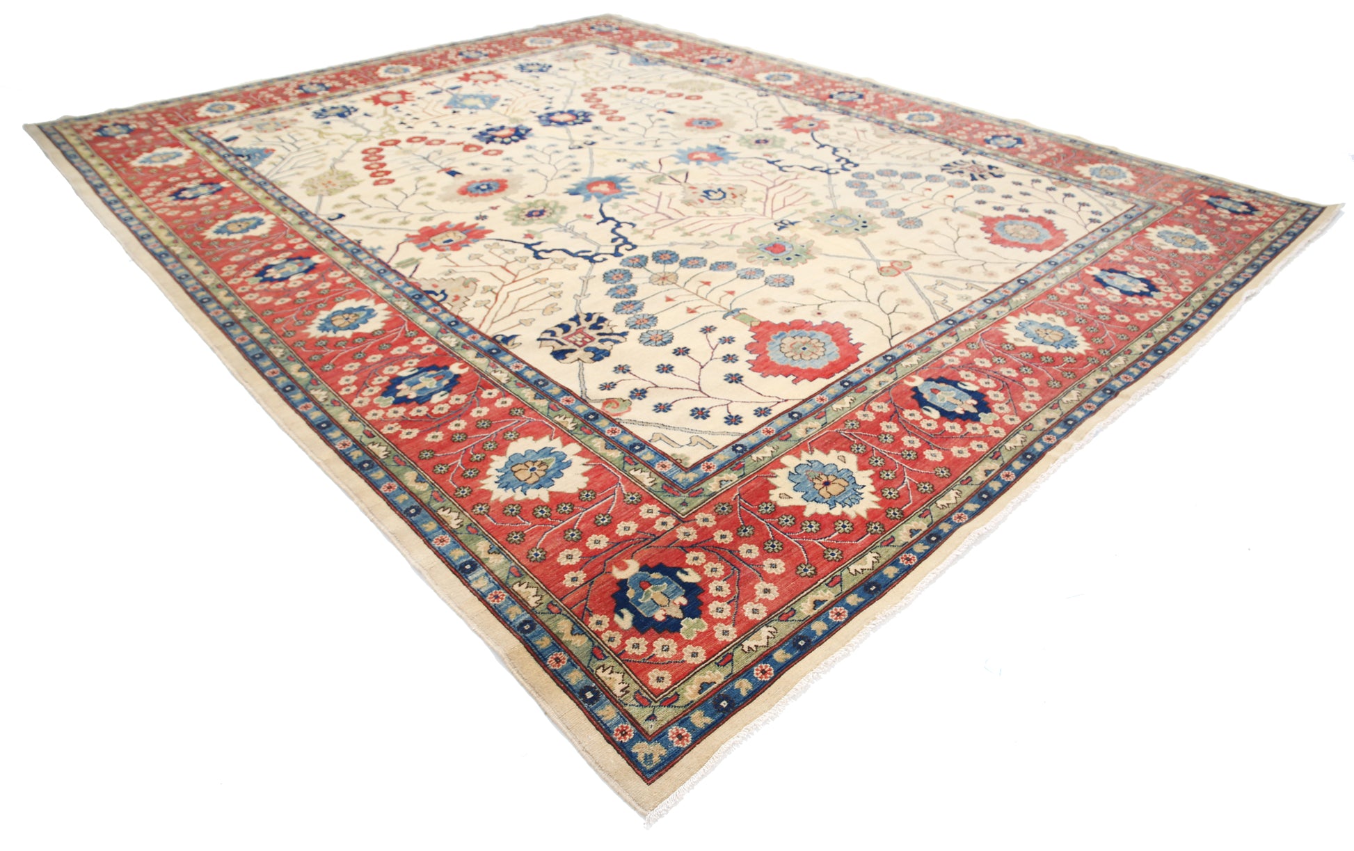 New Tribal Kazak Hand Knotted Wool Rug - 12'9" x 16'0" 12' 9" x 16' 0" (389 x 488) / Ivory / Wool