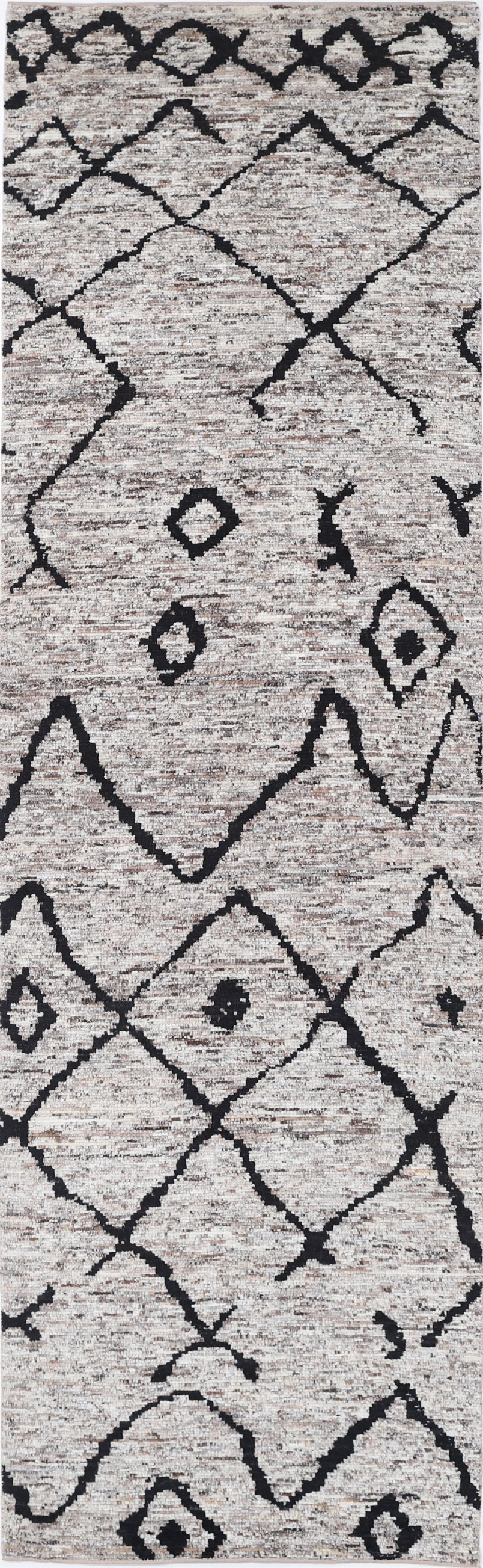 New Tribal Morocan Hand Knotted Wool Rug - 3'5" x 11'9" 3' 5" x 11' 9" (104 x 358) / Grey / Wool