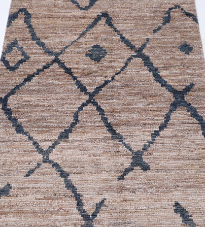 New Tribal Morocan Hand Knotted Wool Rug - 3'1" x 11'8" 3' 1" x 11' 8" (94 x 356) / Brown / Wool