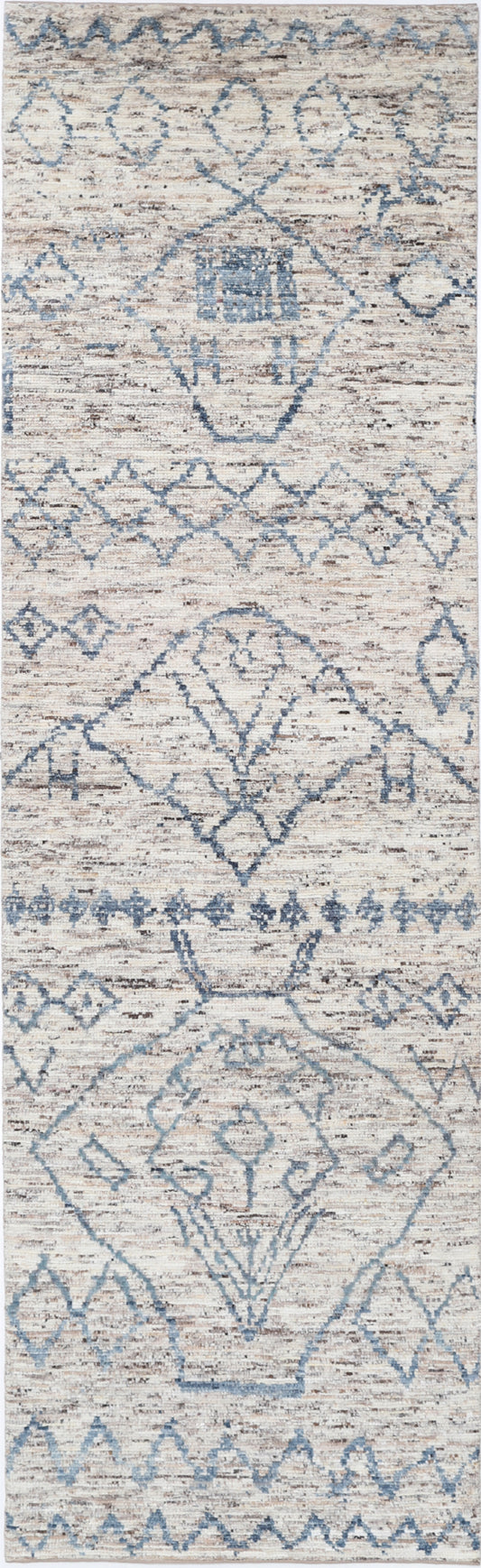 New Tribal Morocan Hand Knotted Wool Rug 3' 3" X 11' 9"