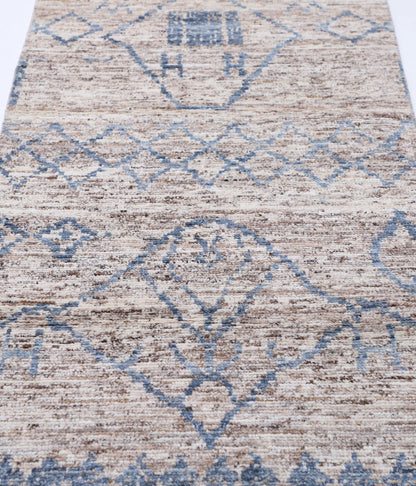 New Tribal Morocan Hand Knotted Wool Rug - 3'1" x 11'9" 3' 1" x 11' 9" (94 x 358) / Brown / Wool