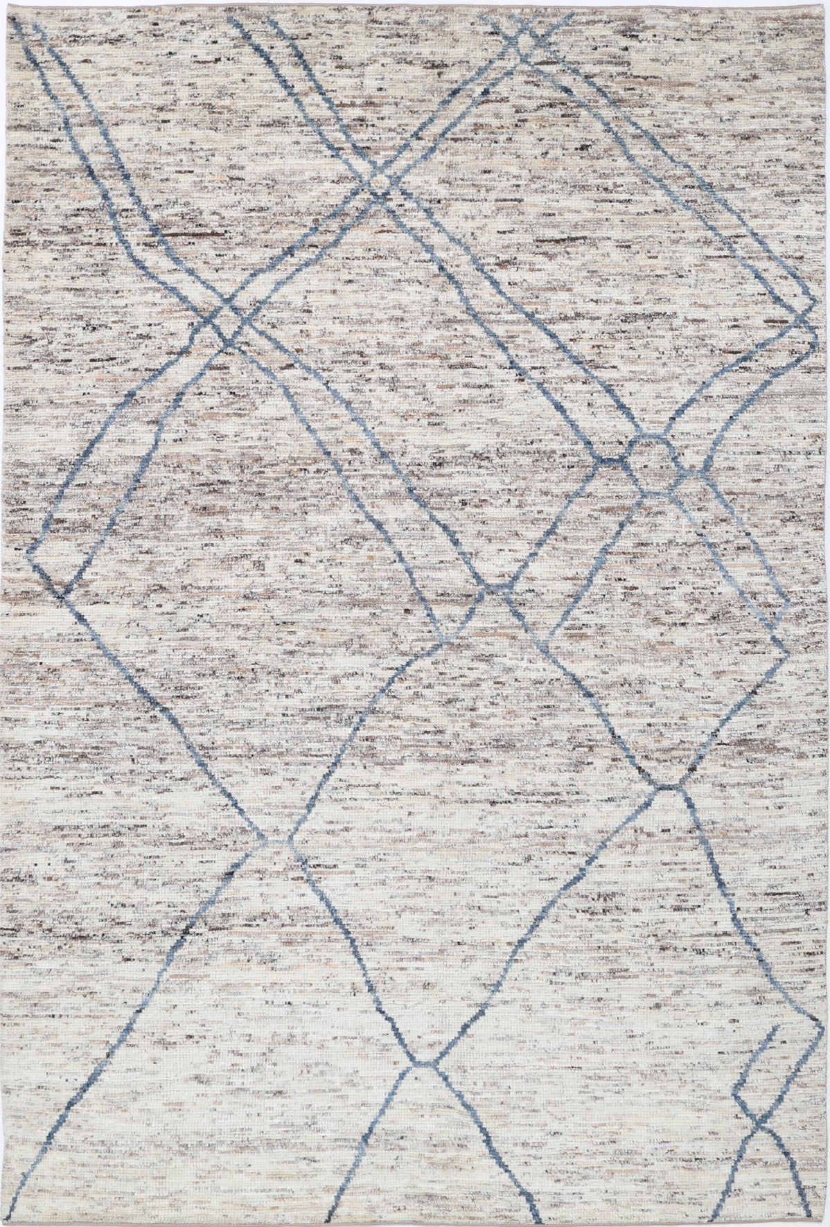 "New Tribal Moroccan hand-knotted wool rug 5'10" x 9'0" from Artemis Rugs in Carmel, CA. Authentic handwoven wool rug showcasing traditional Moroccan tribal patterns with intricate detailing. Made from high-quality, durable wool fibers using expert hand-knotting techniques. Unique tribal design reflects genuine Moroccan craftsmanship, offering both texture and long-lasting beauty. Ideal for collectors and lovers of handmade tribal rugs.