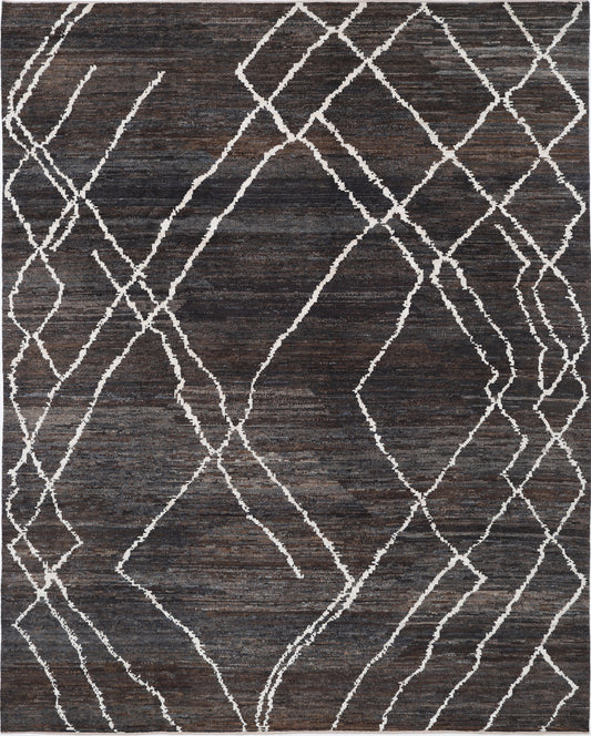 New Tribal Morocan Hand Knotted Wool Rug - 8'2" x 10'1" 8' 2" x 10' 1" (249 x 307) / Black / Wool