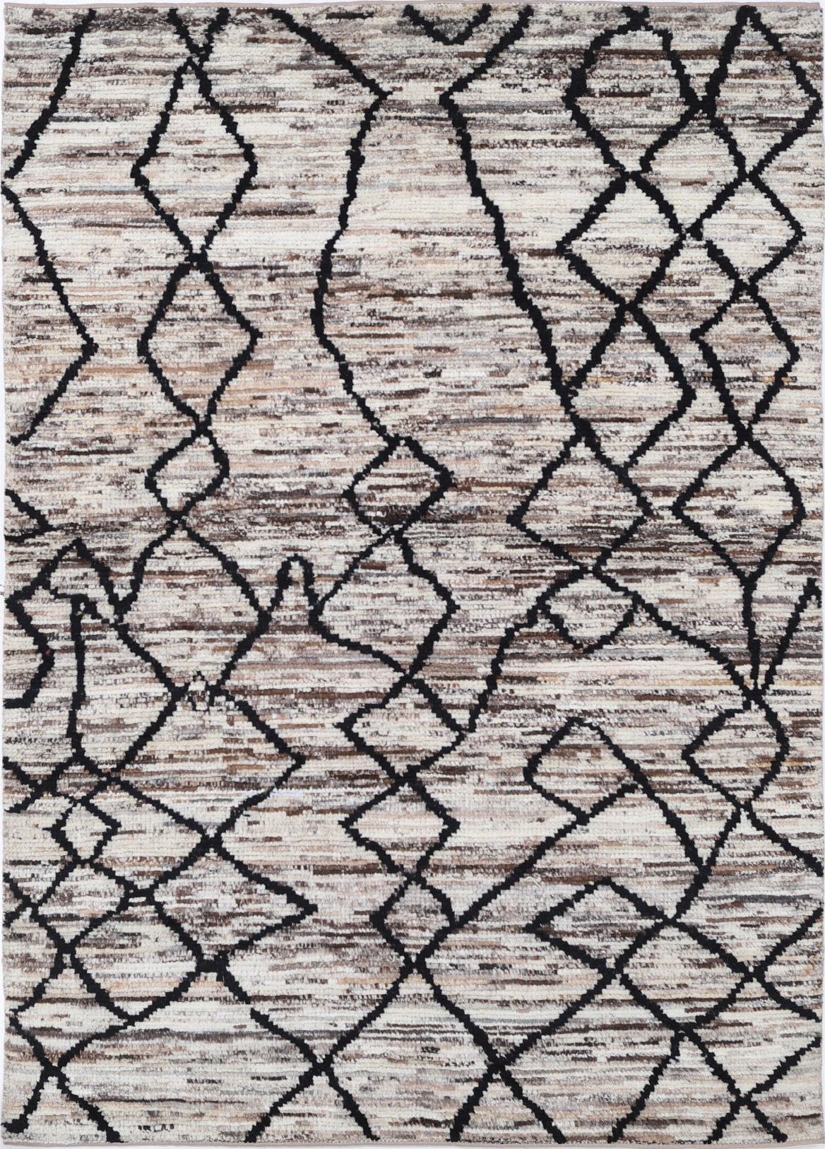 New Tribal Moroccan hand-knotted wool rug 4'0" x 5'10" from Artemis Rugs in Carmel, CA. Authentic handmade wool rug featuring bold tribal Moroccan patterns and traditional hand-knotting techniques. Crafted with high-quality, durable wool for a rich texture and lasting beauty. This artisan-made rug showcases intricate, geometric tribal designs rooted in Moroccan heritage, ideal for collectors and lovers of authentic, handcrafted wool rugs