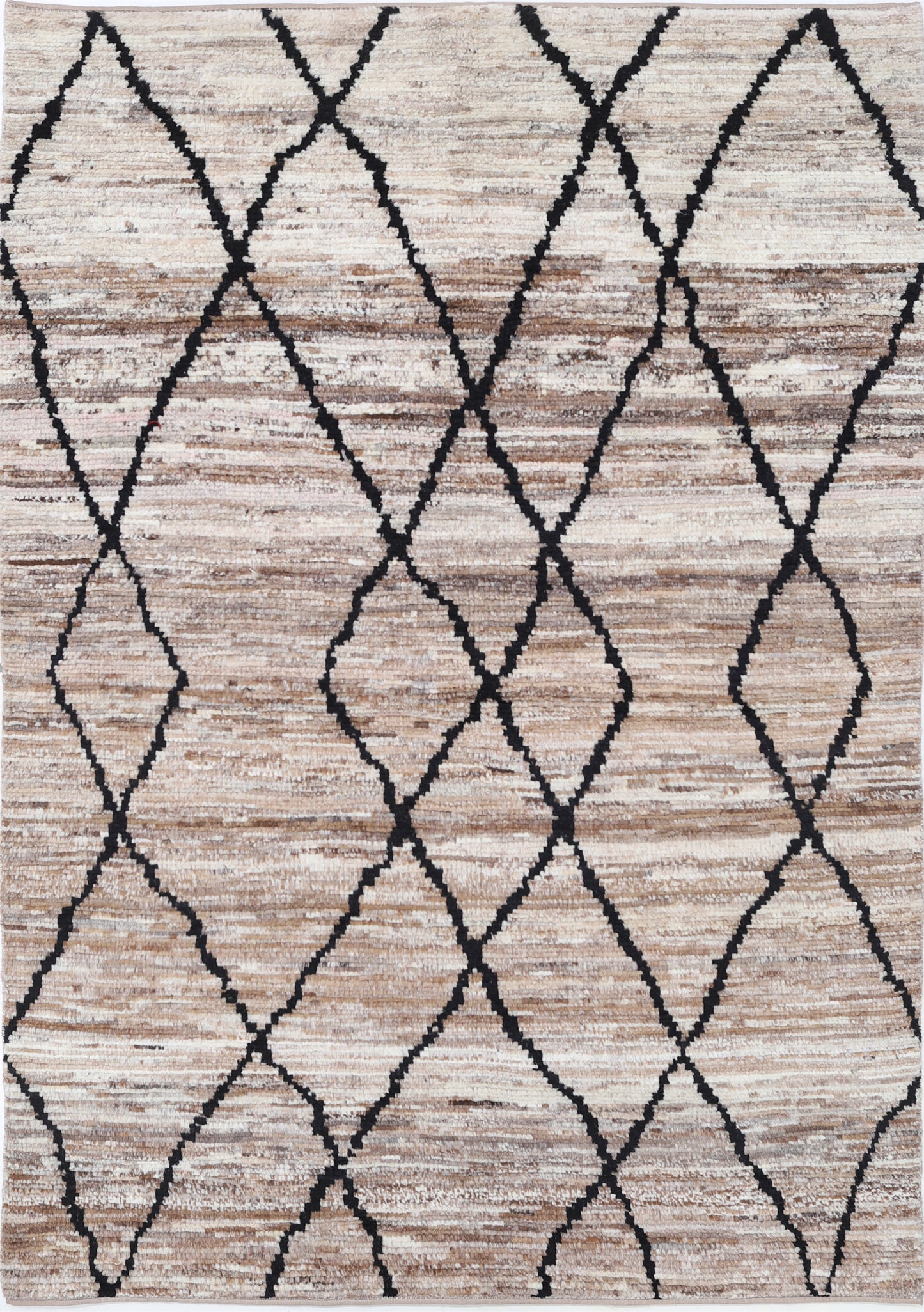 New Tribal Morocan Hand Knotted Wool Rug - 4'1" x 6'0" 4' 1" x 6' 0" (124 x 183) / Brown / Wool