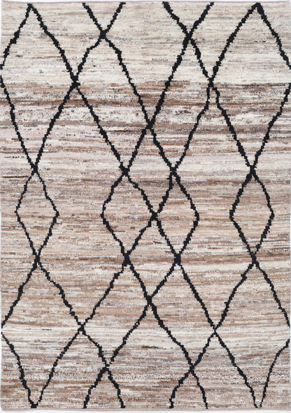 New Tribal Morocan Hand Knotted Wool Rug - 4'1" x 6'0" 4' 1" x 6' 0" (124 x 183) / Brown / Wool