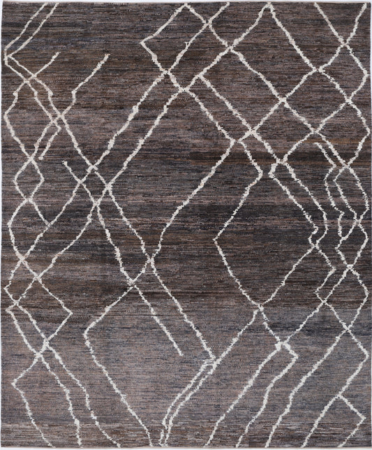 New Tribal Morocan Hand Knotted Wool Rug 8' 1" X 9' 10"