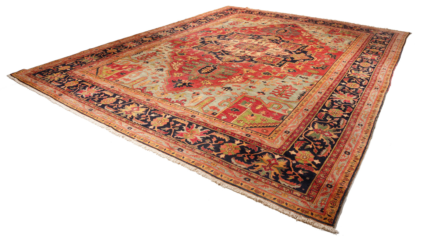 Semi Antique Heriz Hand Knotted Wool Rug - 12'2'' x 15'7'' 12' 2" x 15' 7" (371 x 475) / Pink / Wool