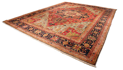 Semi Antique Heriz Hand Knotted Wool Rug - 12'2'' x 15'7'' 12' 2" x 15' 7" (371 x 475) / Pink / Wool