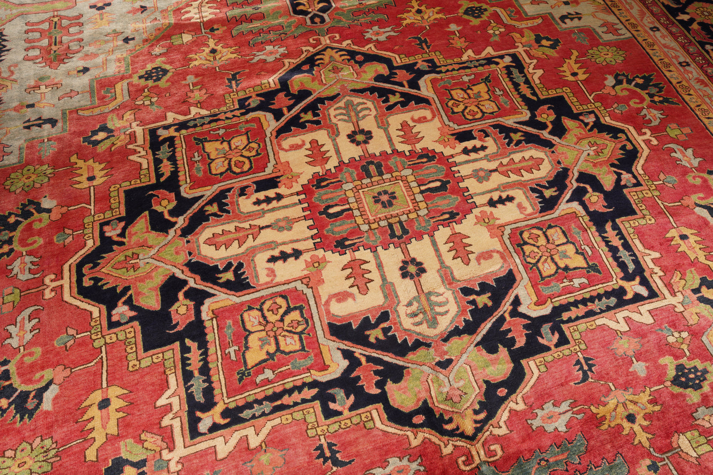 Semi Antique Heriz Hand Knotted Wool Rug - 12'2'' x 15'7'' 12' 2" x 15' 7" (371 x 475) / Pink / Wool