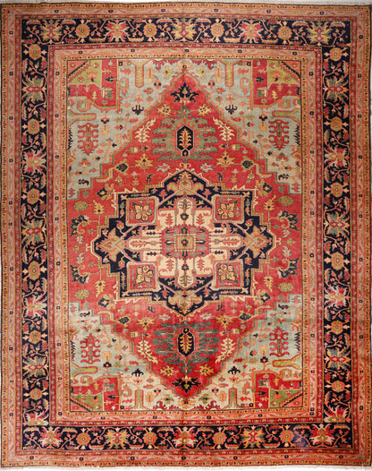 Semi Antique Heriz Hand Knotted Wool Rug - 12'2'' x 15'7'' 12' 2" x 15' 7" (371 x 475) / Pink / Wool